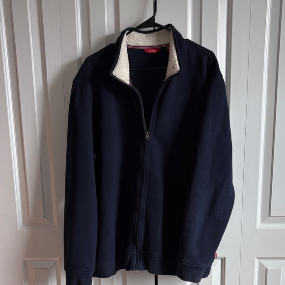 Men's Large Navy Blue Lightweight Jacket with Sherpa Collar - Picture 1 of 4